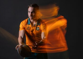 SYDNEY, AUSTRALIA - JUNE 24: Corey Toole poses for a portrait  during an Australian Wallabies Portrait Session at NEP Studios on June 24, 2025 in Sydney, Australia. (Photo by Darrian Traynor/Getty Images)