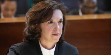 July 30 2025. Adv Kate Hofmeyr at the Constitutional court in Johannesburg representing the president in a matter that is brought to the court for three reasons related to police minister Senzo Mchunu’s leave of absence. Picture. Thapelo Morebudi