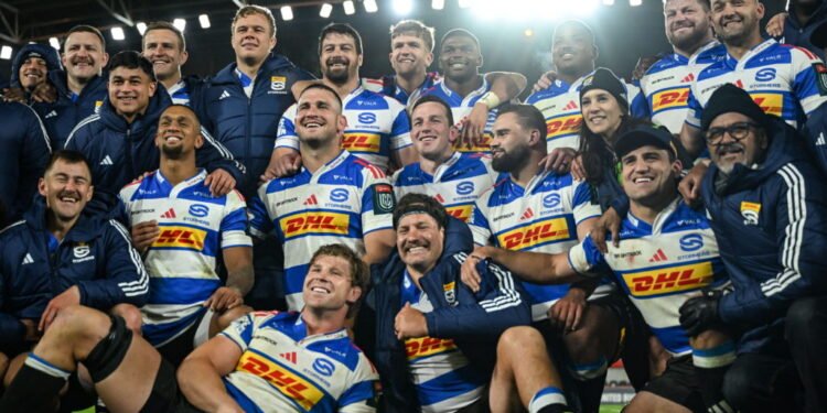Limerick , Ireland - 29 November 2025; DHL Stormers players celebrate after their side's victory in the United Rugby Championship match between Munster and DHL Stormers at Thomond Park in Limerick. (Photo By Shauna Clinton/Sportsfile via Getty Images)